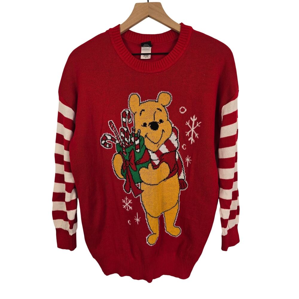 Disney Winnie the Pooh Christmas Sweater Red Striped Size: XL Holiday